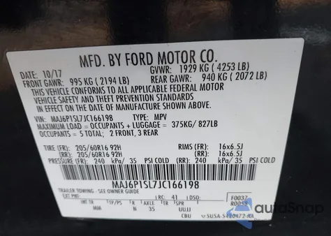 2018 Ford Ecosport S z USA, uszkodzony, nr VIN MAJ6P1SL7JC166198